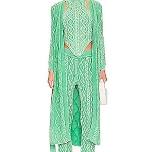 SEROYA green cable knit cardigan